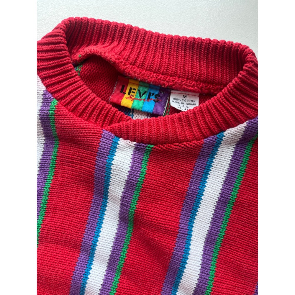Vintage‎ Levi's Sportswear Sweater 80s 90s Rainbow Stripe Red Cotton Knit Size M